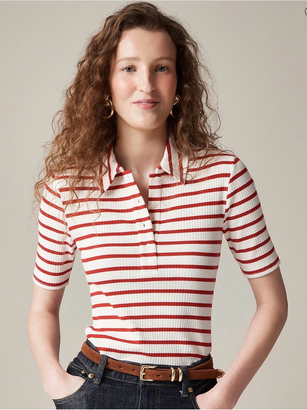 J. Crew White Polo with Red Stripes